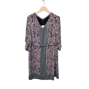 Roz & Ali Woman 1X Dress Paisley‎ Print 3/4 Sleeve Black Red White Career